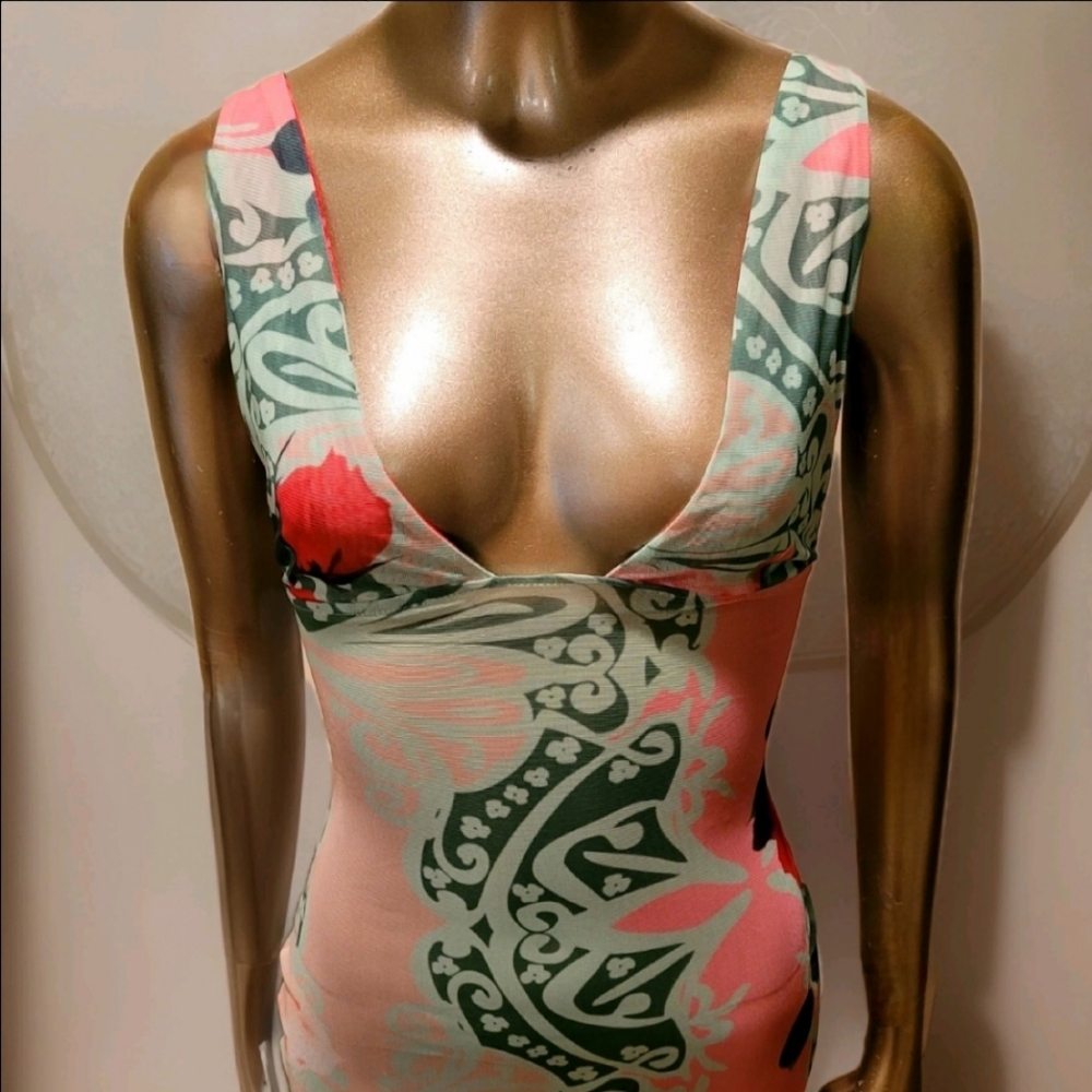 NWT Sexy Vibrant Romantic Floral Print Mesh Bodycon Maxi Dress Sz S - Picture 13 of 16